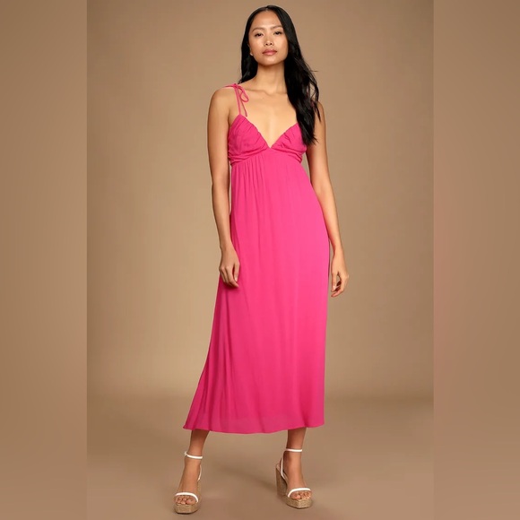 Sunshine Vibes Bright Pink Tie-Back Maxi Dress - size XL - Picture 1 of 2